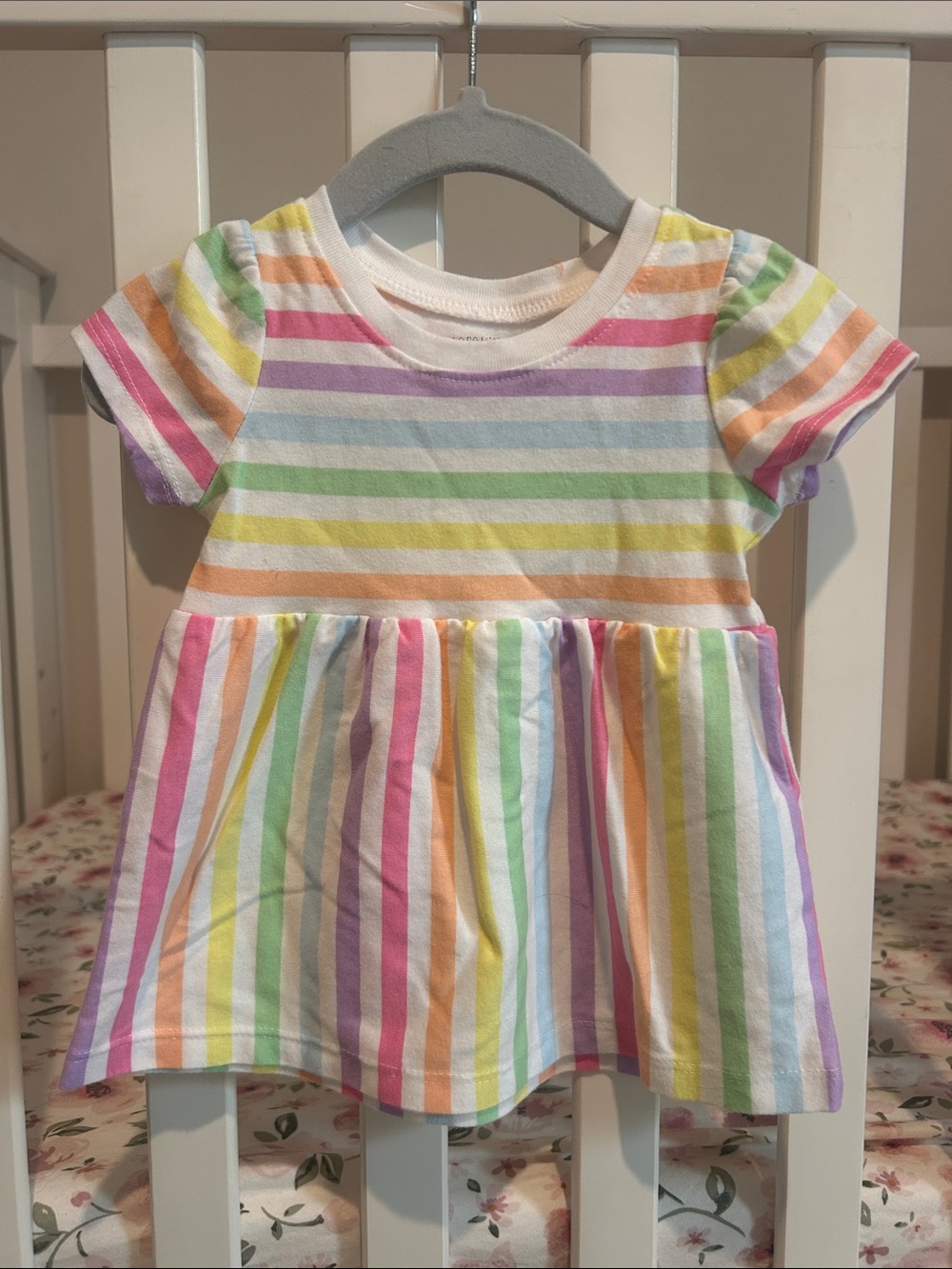 Carter's White Tee Dress with Pastel Rainbow Stripes
